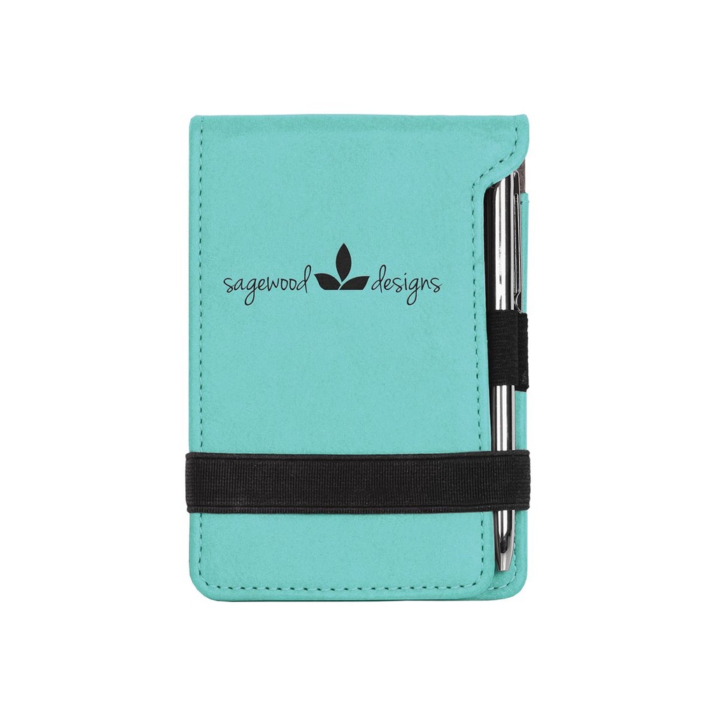 Teal Leatherette Mini Notepad with Pen